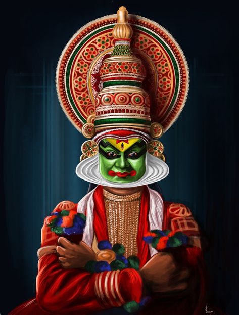 Digital painting Theyyam Art Painting, Indian Festivals Painting, Kerala Art Painting, Kadakali Painting, Onam Images Hd, Theyyam Art Drawing, Kadhakali Paintings On Canvas, Kadhakali Paintings, Khajuraho Painting