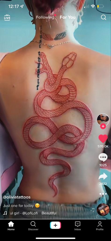 Snake Tattoo Red Ink, Back Snake Tattoo, Tattoo Red Ink, Mandela Tattoo, Tattoo Red, Spiritual Crystals, Snake Tattoo, Red Ink, Polynesian Tattoo