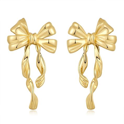 Unique Bows, Double Earrings, Ribbon Jewelry, Holiday Earrings, Accessories Gold, Womens Earrings Studs, Christmas Bow, Bow Jewelry, Silver Bow