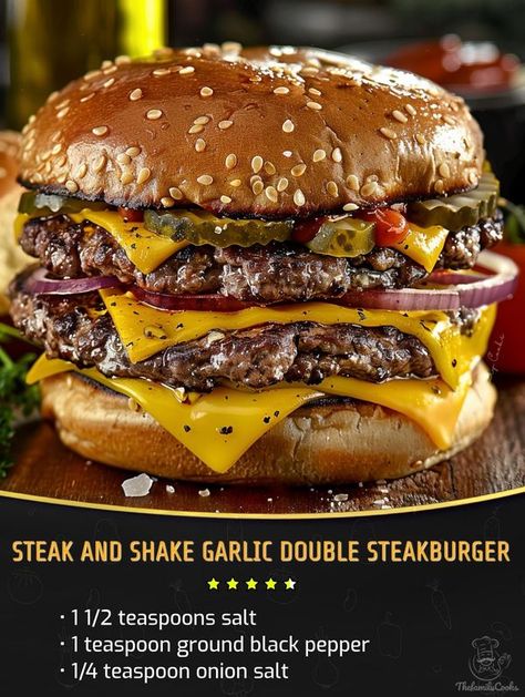 Kylie Recipes | Steak and Shake Garlic Double Steakburger | Facebook Beef Patties Recipes, Steak N Shake, Fish Batter Recipe, Recipes Steak, Burger Recipes Beef, Sandwhich Recipes, American Foods, Best Burger Recipe, Burger Seasoning