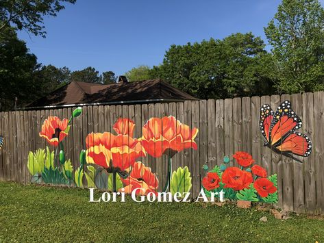 You can now have your own poppy fence. weatherproof panels designed by Lori Gomez Art are now available for purchase. Garden Fence Paint, Painted Fence, Garden Fence Art, Garden Mural, Flowers Painted, Fence Art, Fence Paint, Fence Decor, 수채화 그림