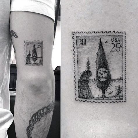 20 Postage Stamp Tattoo Designs For Men - Traveler Ink Ideas Germany Stamp Tattoo, Historical Tattoos For Men, Vintage Postage Stamp Tattoo, Post Stamps Tattoo, Post Stamp Tattoo Ideas, Japanese Stamp Tattoo, Travel Stamp Tattoo, Postage Stamp Tattoo Ideas, Vintage Stamp Tattoo