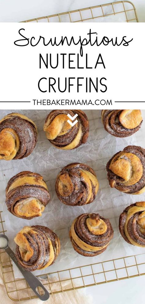 How To Roll Cruffin, Filled Cruffin Recipe, Cruffins I Am Baker, Easy Nutella Puff Pastry Recipes, Cruffin Recipe With Crescent Rolls, Nutella And Crescent Rolls, Christmas Cruffins, Chocolate Breakfast Pastry, Nutella Cresent Roll Recipes