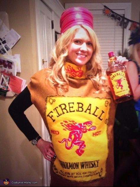 Fireball Whisky - Halloween Costume Contest via @costume_works Fireball Cowgirl Costume, Fireball Halloween Costume Cowboy Hat, Fireball Costume Halloween, Fireball Crafts, Fireball Costume, Fireball Birthday, Fireball Halloween Costume, Fireball Logo, Drink Costume