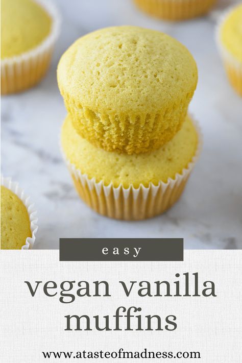 Vegan Vanilla Muffins | A Taste of Madness Vanilla Muffins Recipe, Vegan Banana Nut Muffins, Nut Free Desserts, Vanilla Muffins, Vegan Frosting, Coconut Muffins, Banana Nut Muffins, Simple Muffin Recipe, Vegan Muffins