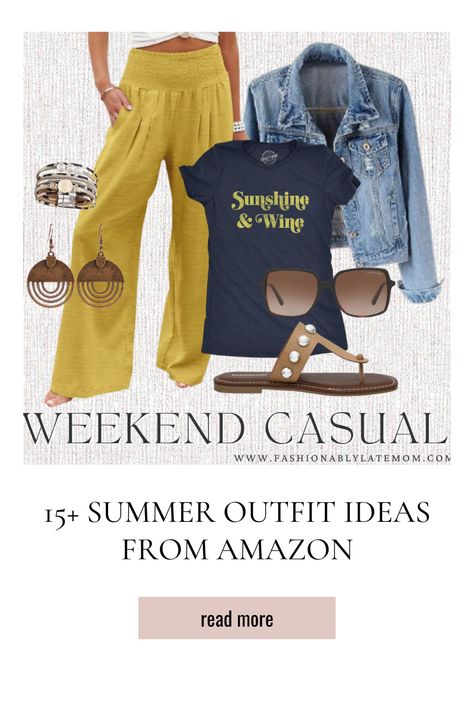 Summer Outfit Ideas from Amazon - Fashionably Late Mom Grad Party Outfit For Mom, Breezy Summer Pants For Day Out, Summer 2024 Mom Outfits, Mid Size Mom Outfits Summer, Wide-leg Pants For Beach Season Vacation, Casual Summer Mom Outfits 2024, Summer Mom Outfits 2024 Midsize, Sahm Outfits, Summer Brunch Outfit