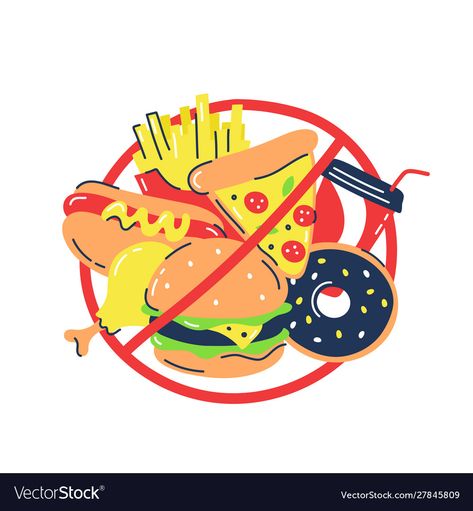 Junkfood Drawings, Say No To Junk Food Poster, Unhealthy Food Illustration, Healthy Food Illustration Art, Unhealthy Food Cartoon, Unhealthy Food Drawing, Junk Food Poster, Fast Food Drawing, Junk Food Drawing