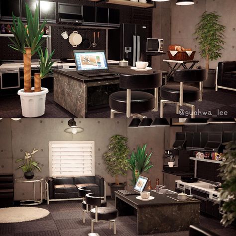 り ぃ (@guohwa_lee) • Instagram photos and videos Modern Kitchen Animal Crossing, Acnh Black Kitchen, Kitchen Acnh Happy Home Paradise, Acnh Kitchen Designs Modern, Happy Home Paradise Home Ideas, Kitchen Happy Home Paradise, Animal Crossing Kitchen Designs, Happy Home Paradise Kitchen, Acnh Villagers Homes Layout Interior