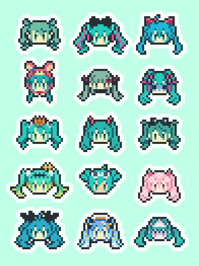 Miku Bead Patterns, Bead Drawing, Miku Pixel Art Grid, Miku Perler, Chibi Pixel Art, Hatsune Miku Pixel Art, Miku Pixel Art, Vocaloid Perler Beads, Miku Perler Beads