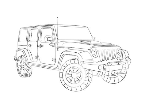 Jeep Drawing, Sport Drawing, Car Outline, Cars Coloring, Sports Drawings, Bike Sketch, Cars Bikes, Cars Coloring Pages, Watercolor Pictures