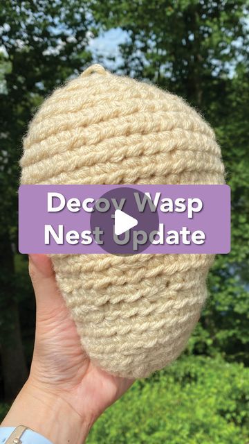 Lisa | Crochentertainer 🧶 on Instagram: "If you’re only here for decoy wasp nest updates, welcome! Feel free to stick around for crochet chaos.  Crochet Wasp Nest Pattern (Untested)  In chunky or double-stranded worsted acrylic. Plastic grocery bags cut into strips (plarn) would also work.   Crochet in continuous rounds. The nests shown in the video use two different stitches: the one I’m holding is FPHDC. The one hanging is HDC. The instructions below will say HDC but you can do either HDC or FPHDC based on your preference.   1: HDC 6 in a mr (6). Leave a long tail at the start as this will become your hanging tie 2: *Inc* (12) 3: *HDC, inc* (18) 4: *HDC 2, inc* (24) 5: *HDC 3, inc* (30) 6: *HDC 4, inc* (36) 7: *HDC 5, inc* (42) 8: *HDC 6, inc* (48) 9-13 (5 rows): *HDC* (48) 14: *HDC 6, Crochet Fake Hornets Nest Pattern Free, Crocheted Hornets Nest Free Pattern, Crochet Wasp Nest Free Pattern, Crochet Hornets Nest Free Pattern, Wasp Nest Decoy, Crochet Hornets Nest, Crochet Wasp Nest Pattern, Crochet Wasp Nest, Fake Wasp Nest