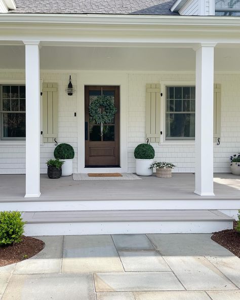 🌿Walkway reveal and a little front porch inspo! 🔗Comment SHOP for links Other ways to shop: ✨Click the link in my bio -> Shop my Amazon Storefront ✨Follow and shop my home on the @shop.ltk app 🌿It took a while but this walkway project is finally complete!👏🏻 I’m so happy with our choice to go with natural bluestone. I love how it has a variation of colors and ties in with our fireplace stone. Now all we have to do is plant some grass along the border and we’re good to go! Happy Thursday f... Front Door Steps Ideas Entrance Stairs, White Planters Outdoor, Front Porch Styling, House With Front Porch, Porch Styling, Front Porch Seating, Coastal Color Scheme, Front Porch Steps, Front Door Steps