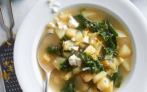 Recipe of the Day: Lemon Potato Soup Holiday Soup Recipes, Apple Stew, Holiday Soup, Golden Soup, Thanksgiving Soups, Holiday Soups, Creamy Soup Recipes, Feta Recipe, Turkey Soup Recipe