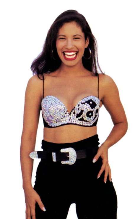 Fashion Diva: 31 Days of Selena Day 2 Selena Quintanilla Costume, Selena Costume, Studded Bra, Selena Quintanilla Outfits, Selena Quintanilla Fashion, Selena Pictures, Bra Outfit, Selena Q, Tejano Music