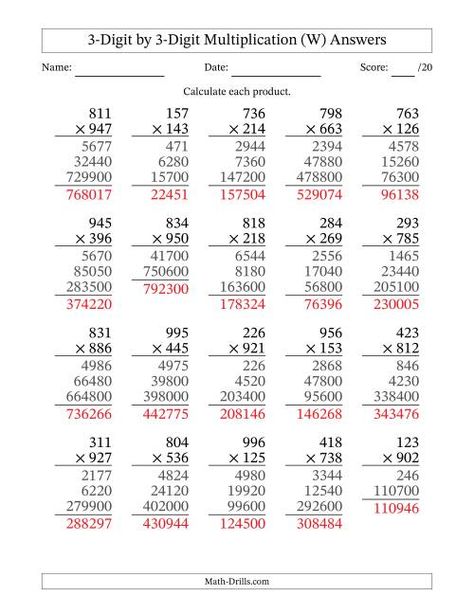 The Multiplying 3-Digit by 3-Digit Numbers (W) math worksheet page 2 Long Multiplication Worksheets, Long Multiplication, Easy Math Worksheets, Money Math Worksheets, Multiplication Facts Worksheets, Mental Maths Worksheets, Christmas Math Worksheets, Math Addition Worksheets, Math Drills