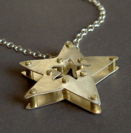 Metal Rivets Design, Riveted Jewelry Pendants, Jewelry With Rivets, Riveting Jewelry Ideas, Cold Connection Jewelry, Rivet Pendant, Riveted Jewelry, Super Hero Powers, Class Jewelry