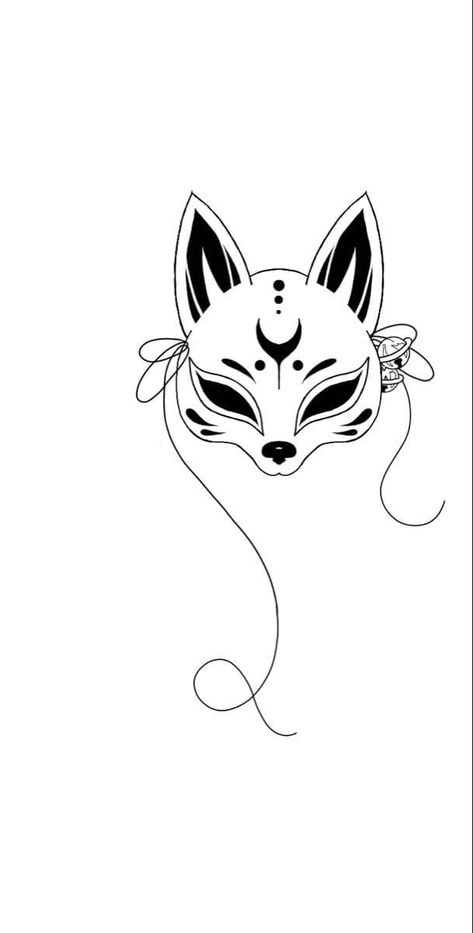 Japan Tattoo Small Simple, Small Kitsune Tattoo, Japanese Cat Mask Tattoo, Cat Mask Tattoo, Japanese Kitsune Mask Tattoo, Kitsune Mask Tattoo Design, Kitsune Mask Drawing, Fox Mask Tattoo, Japanese Kitsune Tattoo