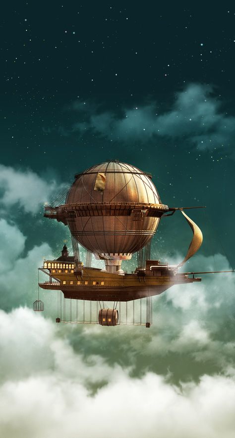 Steampunk Artwork, Steampunk Airship, Arte Steampunk, Fantasy City, Fantasy Places, Steampunk Art, Jolie Photo, Dieselpunk, Fantasy Artwork