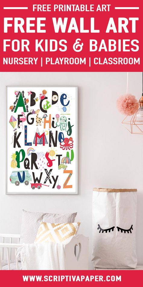 Get this free printable alphabet wall art for your nursery, child's bedroom, classroom, homeschool room, or playroom! Hand drawn illustrations for phonetic alphabet art. Download and print it for free today! Looking for nursery decor ideas? Need new playroom wall decor? Want ideas for homeschool room design and decor? We have what you need for FREE! Download it today! #wallart #art #nursery #alphabet #homeschool #decor #abc Diy Abc Wall Decor, Free Printable Wall Art For Kids, Alphabet Homeschool, Playroom Wall Ideas, Grandchildren Bedroom, Playroom Printables, Homeschool Room Design, Nursery Alphabet, Free Printable Alphabet