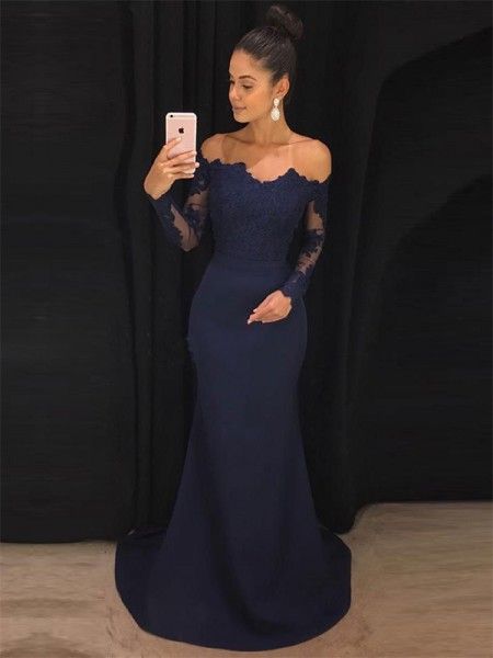 Formal Dresses, Cheap Formal Dresses Online 2020 - Hebeos Navy Satin Prom Dress, University Success, Navy Blue Formal Dress, Education Student, Navy Prom Dresses, Long Sleeve Evening Gowns, Lace Evening Gowns, Blue Dress Formal, Evening Party Gowns