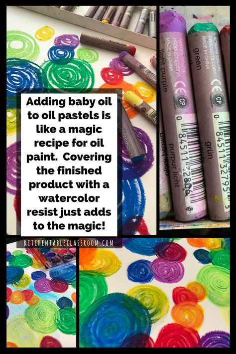 If you've got a list of supplies to keep available for your kids oil pastels should make the cut. I've used oil pastels for many things but this is new! Pastel Art Ideas, Oil Pastel Techniques, Art Ideas For Kids, Oil Pastel Paintings, Pastel Sec, Art Class Ideas, Oil Pastel Art, Oil Pastel Drawings, Art Camp