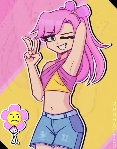 Rena Artzu on Instagram Bfdi Flower, Bfdi Humanized, Bfb Characters, Flower Bfb, Human Objects, Bfdi Characters, Object Shows, Funny Talking, Inanimate Insanity