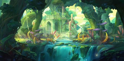 ArtStation - forest, yang sohyeon Game Art Environment, Fantasy Background, Forest Illustration, Landscape Concept, Fantasy Setting, Fantasy Places, Artist Portfolio, Alien Art, Fantasy Art Landscapes