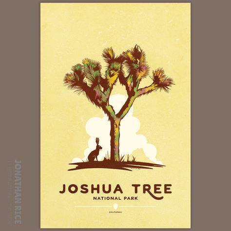 Joshua Tree National Park — number four in the National Park Series. Fingers crossed that I’ll be able to create posters for all 63 National Parks. As always, this and all of my art is available for purchase. DM for details. #joshuatreenationalpark #jackrabbit #graphicposter #nationalparkposter #travelwallart #retrostyleposter  #illustrator #jonathanrice #thecreativevisualist #texasartist #theworkbookart #dirillustration #procreate #adobeillustrator #adobephotoshop National Park Design, Retro Style Posters, Park Design, Number Four, Texas Artist, Jack Rabbit, Fingers Crossed, National Park Posters, Joshua Tree National Park