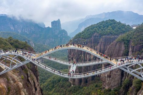 The Mirror on Twitter: "Glass 'bending' bridge in China so scary people thought it was fake https://t.co/mQtRTsVpv4… " Ruyi Bridge, Scary People, Glass Bridge, Zhangjiajie, Shenyang, Bridge Building, Double Deck, Bridge Design, Harbin