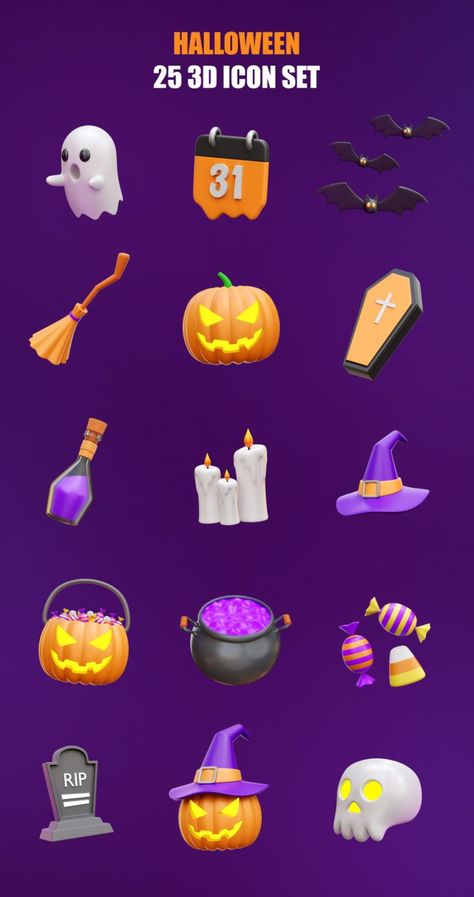 Halloween 3D Icon Illustrations Perfect for your spooky time. Homescreen Wallpaper Layout, Icon Illustrations, Wallpaper Layout, Halloween Icon, Halloween 3d, 3d Stickers, Halloween Icons, Halloween Illustration, 3d Icons