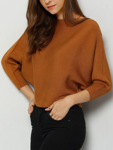 Khaki+Batwing+Sleeve+Crop+Knitwear $22. Batwing Knitwear, Khaki Sweater, Khaki Coat, Brown Crop Top, Acrylic Sweater, Boat Neck Tops, Bat Sleeve, Boatneck Sweater, Brown Sweater