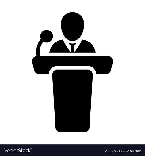 Public speaking icon male person on podium vector image Public Speaking Logo, Professional Speaking, Coffee Poster Design, Surya Actor, Logo Camera, Coffee Poster, Body Organs, Clipart Black And White, Public Speaking