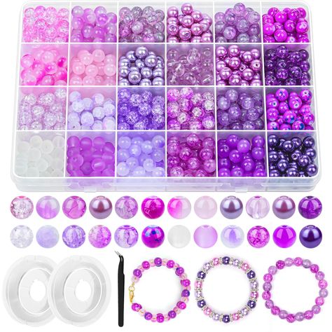 PRICES MAY VARY. GREAT VALUE SET – You will get 720pcs 8mm glass beads in 24 colors along with 2 rolls of elastic bracelet string cord, great for jewelry making, costume decoration and other DIY projects NICE VARIATION OF COLORS & PATTERNS – This bead bracelet making kit come with 24 colors in purple series. Beautiful arrangement of designs is perfect for punk style jewelry making, use them as spacers or main attraction with other beads to DIY customized jewelry 8MM GLASS BEADS FOR JEWELRY MAKIN Purple Bracelet Ideas, Bead Bracelet Making, Making Jewelry For Beginners, Diy Kandi Bracelets, Bracelet Materials, Bracelet Making Kit, Bracelet String, Making Bracelets With Beads, Macrame Bracelet Patterns