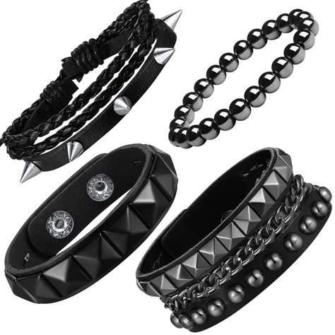 PRICES MAY VARY. Goth Bracelet: XIANNVXI goth bracelet is suitable for men and women who like punk, gothic and rock styles. You can wear a single bracelet or multiple bracelets according to your needs, and you can also match them with other bracelets as an embellishment of your clothes Material: The XIANNVXI punk bracelet is handmade by craftsmen. The combination of wear-resistant artificial leather, alloy rivets and velvet lining makes the bracelet both comfortable and durable Size: The size of Alt Bracelets, Emo Bracelets, Dr Bedroom, Emo Accessories, Clothes Material, Spike Bracelet, Single Bracelet, Multiple Bracelets, Handmade Leather Bracelets