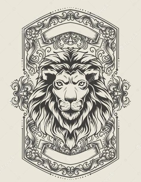 Premium Vector | Illustration lion head with vintage engraving ornament Head Illustration, Lion Illustration, Lion Head, Modern Vintage, Premium Vector, Graphic Resources, Illustration Design, Lion, Vector Illustration