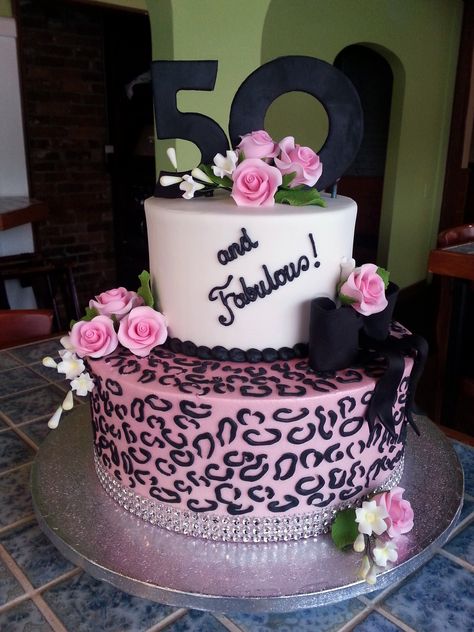 Fifty & Fabulous! cake by www.americandreamcakes.com #Birthdays #Bling #Cheeta Birthday Cake Designs For Women, Cake Designs For Women, 50 Years Birthday Cake, 50 And Fabulous Cake, 50th Birthday Cake Designs, 50th Birthday Cake Images, 50th Birthday Cake For Women, Birthday Cake Quotes, Birthday Cake Images