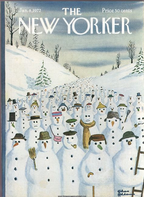 The New Yorker Cover ~ January 8, 1972 New Yorker Cover, Charles Addams, The New Yorker Magazine, New Yorker Magazine, New Yorker Covers, Christmas Cover, Nordic Wall, Old Magazines, Wall Pictures