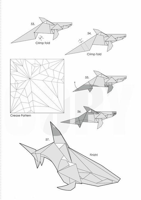 Ruby Book Origami: Diagram Shark-Kade Chan Shark Origami, Origami Shark, Origami Shapes, Origami Projects, Naruto Painting, Shark Fish, Big Shark, Origami Diagrams, Tutorial Origami