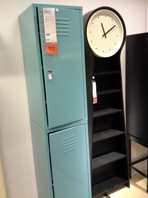 Sleek blue locker with shelves inside from IKEA Boys Space Bedroom, Space Bedroom, Lockers, Locker Storage, Sleek, Shelves, Bedroom, Furniture, Blue