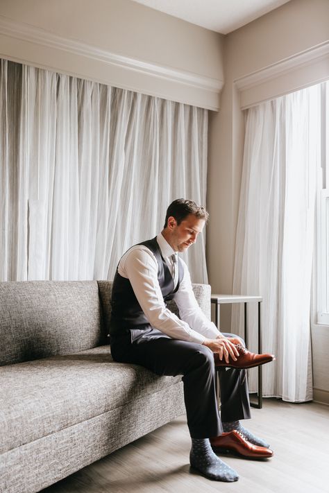 The groom gets ready for his big day at this Connecticut wedding | Image by Corey Lynn Tucker Photography Eolia Mansion, Groom Wedding Shoes, Groom Socks, Groom Photoshoot, Cinema Wedding, Groom Photography, Wedding Image, Botanical Gardens Wedding, Getting Ready Wedding