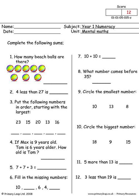 Numeracy: Mental maths 3 | Worksheet | PrimaryLeap.co.uk Maths Worksheet, Mental Maths Worksheets, Mental Maths, Worksheets For Class 1, Math Addition Worksheets, Math Practice Worksheets, First Grade Math Worksheets, 1 Worksheet, Maths Worksheets