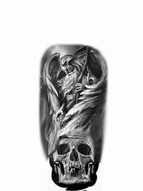 Skull And Angel Tattoo, Underarm Tattoo For Men, Geometric Tattoo Hand, Celtic Tattoos For Men, Underarm Tattoo, Heaven Tattoos, Mystical Tattoos, Skull Sleeve Tattoos, Cool Chest Tattoos