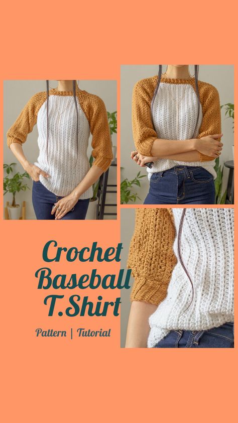 Crochet Baseball, Modern Haken, Gilet Crochet, Crochet Clothes For Women, Baseball T, Youtube Instagram, Crochet Shirt, Modern Crochet, Tshirt Pattern