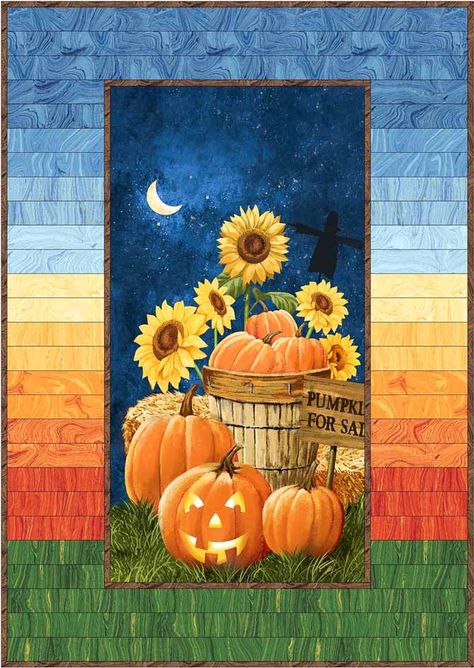 How variety in your quilt borders makes better panel quilts Quilt Shapes, Halloween Sunflower, Quilting Gifts, Wildlife Quilts, Pumpkins For Sale, Sunflower Sunset, Quilt Panels, Quilts Blocks, Homemade Things