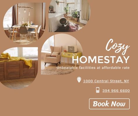 Homestay Poster Design, Homestay Design Ideas, Homestay Ideas, Template Instagram Post, Resort Logo, Facebook Post Template, Cover Templates, Design Layouts, Graphic Ideas