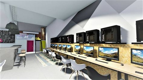 internet cafe, lounge cafe, playroom diakosmisi, sxediasmos, anakainisi internet cafe design Computer Shop Interior Design, Internet Cafe Interior, Internet Cafe Design, Cafe Playroom, Sudah Waktunya, Pc Room, Lounge Cafe, Cafe Lounge, Gaming Center