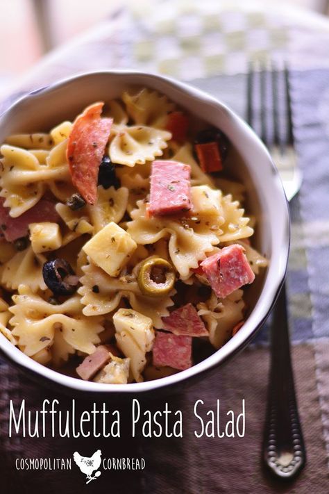 How to make delicious and hearty Muffuletta Pasta Salad, inspired by the classic Italian sandwich. Get the recipe from Cosmopolitan Cornbread Italian Sandwich, Best Pasta Salad, Louisiana Recipes, Lake Food Ideas, Summer Corn Salad, Slaw Recipes, Lake Food, Perfect Pasta, Summer Salad Recipes