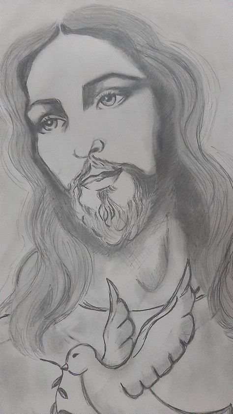 drawing How To Draw God, Jesus Sketch Pencil Easy, Christian Drawings Pencil, Jesus Face Drawing, How To Draw Jesus, Drawing Ideas Jesus, Jesus Pencil Drawing, Jesus Drawing Easy, Biblical Art Drawings