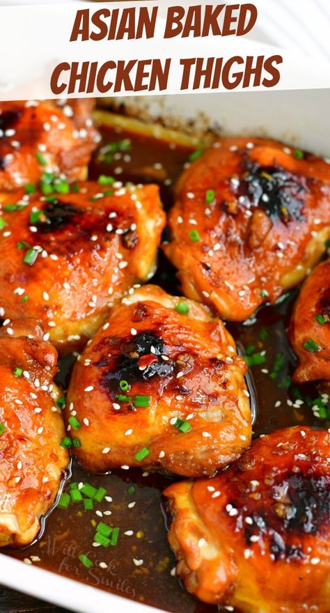 Asian Baked Chicken, Asian Chicken Thighs, Baked Boneless Chicken Thighs, Asian Bbq, Bbq Chicken Thighs, Chicken Dishes Easy, Roasted Chicken Thighs, Ground Chicken Recipes, Asian Sauce