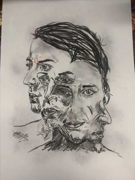 Artist copy from David Theron in charcoal Distortion Portraits, David Theron, Distorted Art, Art A Level, A Level Sketchbook, Mixed Media Portrait, Health Art, A Level Art Sketchbook, Visual Journal